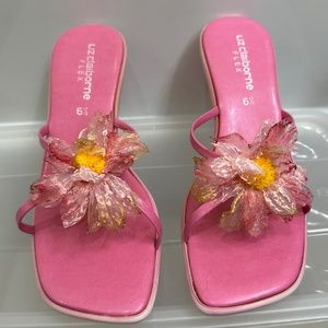 Pink Wedge Sandals with Flower Accent
